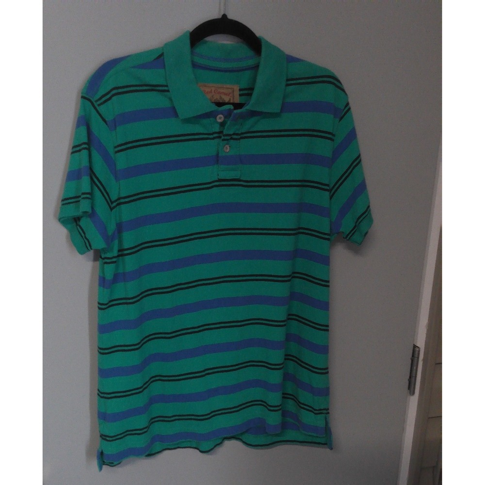 MENS RED CAMEL STRIPED POLO SHIRT SIZE XL GREEN BLACK & BLUE